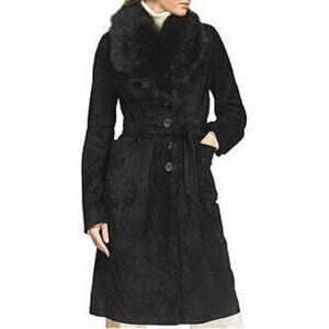 Banana Republic Lamb Shearling Suede Coat XS Holiday 2003 Near New